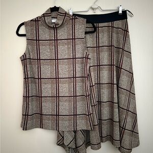 Plaid CK Mockneck Top and Midi Skirt Set